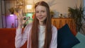 Happy cheerful child girl kid looking approvingly at camera showing ok gesture, positive like sign Royalty Free Stock Photo