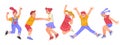 Happy cheerful children jumping for joy. Kids laughing and jumping, vector. Royalty Free Stock Photo