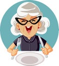 Happy Cheerful Elderly Woman Ready to Eat