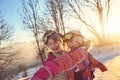 Happy and cheerful girls spend the air