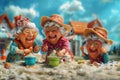 Happy cheerful grannies playing in the sandbox Royalty Free Stock Photo