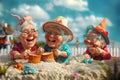 Happy cheerful grannies playing in the sandbox Royalty Free Stock Photo