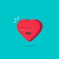 Happy cheerful heart vector illustration isolated, cartoon heart character with lovely smile face or happiness, idea or