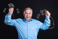 Happy cheerful man holding bags with money Royalty Free Stock Photo