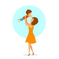 Happy cheerful mother and baby son playing together, mom lifting up her child in the air, isolated cute cartoon vector illustratio Royalty Free Stock Photo