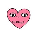 Happy cheerful tender heart symbol doodle illustration icon in cartoon comic kawaii face