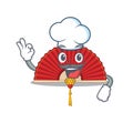 Happy Chef chinese folding fan cartoon character with white hat