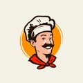 Happy chef cook. Restaurant, logo or emblem menu. Retro vector illustration