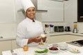 Happy chef cutting onions Royalty Free Stock Photo