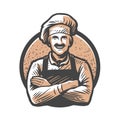 Happy chef in hat with crossed arms drawn in sketch style. Food concept. Vintage vector illustration Royalty Free Stock Photo