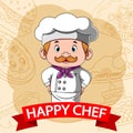The happy chef with the illustration fast food background Royalty Free Stock Photo