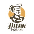 Happy chef logo. Restaurant, bakery, food symbol Royalty Free Stock Photo
