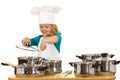 Happy chef stirring soup in a bowl Royalty Free Stock Photo