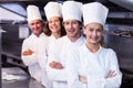 Happy chefs team standing together in commercial kitchen