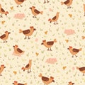 Happy Chicken Backyard Seamless Pattern Royalty Free Stock Photo