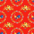 Happy chicken seamless pattern. Farm Animals, Rooster, Hen, Bio Eggs, Coop, Chicks, Nest, Eco Village. Isolated elements. Stock Royalty Free Stock Photo