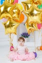 Happy child with balloons on his first birthday Royalty Free Stock Photo