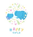 Happy Child Banner Template, Pink Mother and Kid Elephants, Cute Childish Poster, Greeting or Invitation Card, Print for