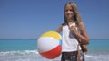 Happy Child on Beach, Kid on Seashore, Little Girl Laughing, Sea Waves Coastline