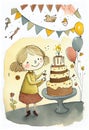 Happy child birthsday watercolor background. AI generated Royalty Free Stock Photo