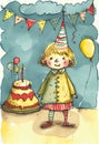 Happy child birthsday watercolor background. AI generated Royalty Free Stock Photo