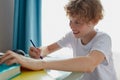 Happy child boy doing homework Royalty Free Stock Photo