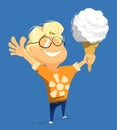 Happy child boy eat ice cream sunny day vector character Royalty Free Stock Photo