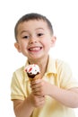 Happy child boy eating ice cream isolated Royalty Free Stock Photo