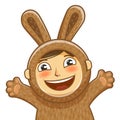 Happy child in costume rabbit. Bunny, hare cartoon. Vector illustration Royalty Free Stock Photo