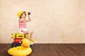 Happy child dreaming about summer vacation and travel Royalty Free Stock Photo