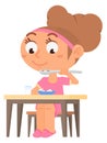 Happy child eating. Girl sitting at table. KId nutrition