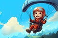 happy child fly with paraglider in blue sky AI generated