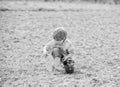 Happy child gardener. spring country side village. earth day. soils and fertilizers. summer farm. small kid planting a Royalty Free Stock Photo