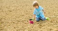 Happy child gardener. spring country side village. ecology and environmental protection. earth day. soils fertilizers Royalty Free Stock Photo