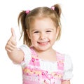 Happy child girl with hands thumbs up