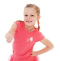 Happy child girl with hands thumbs up. Royalty Free Stock Photo