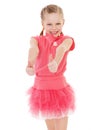 Happy child girl with hands thumbs up Royalty Free Stock Photo