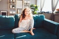 Happy child girl playing at home in cozy weekend morning Royalty Free Stock Photo