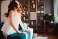 Happy child girl playing at home in cozy weekend morning Royalty Free Stock Photo