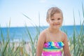 Happy child girl portrait on the beach
