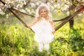 Happy child girl relaxing in hammock Royalty Free Stock Photo
