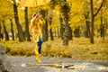 happy child girl with an umbrella and rubber boots Royalty Free Stock Photo