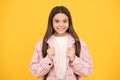 happy child girl wear pink checkered shirt, style