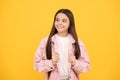 happy child girl wear pink checkered shirt, style