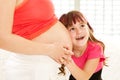 Happy child hugs a pregnant mother Royalty Free Stock Photo