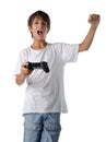 Happy child with joystick playing videogames