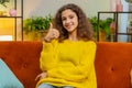 Happy child kid girl looking approvingly at camera showing thumbs up, like positive sign, good news Royalty Free Stock Photo