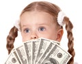 Happy child with money dollar. Royalty Free Stock Photo