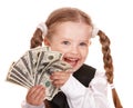 Happy child with money dollar. Royalty Free Stock Photo