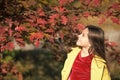 Happy child. My perfect autumn. United with nature. Little child walk in autumn park. Autumn season leisure. Atmosphere